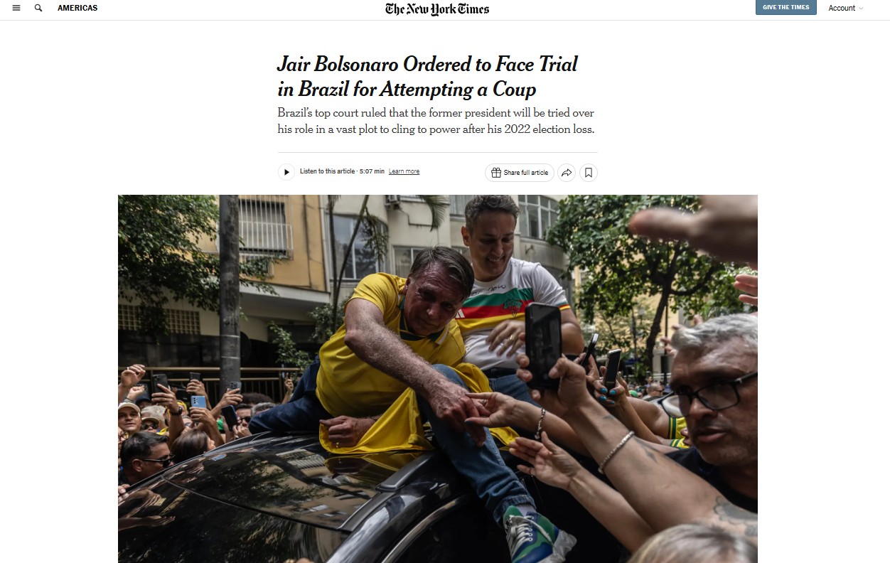 Bolsonaro réu ganha destaque na imprensa internacional; veja